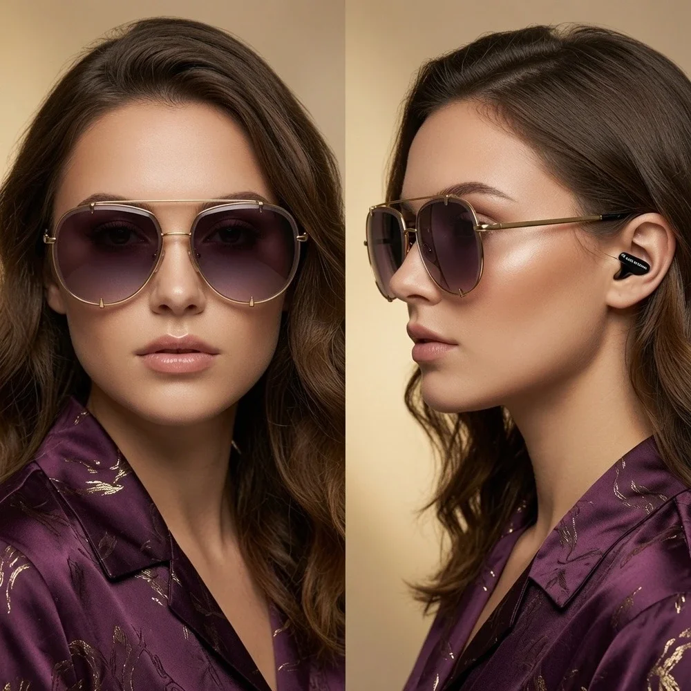 Womens Oversized Sunglasses Gold Metal Frame Black Gradient Lens UV400 Lentes